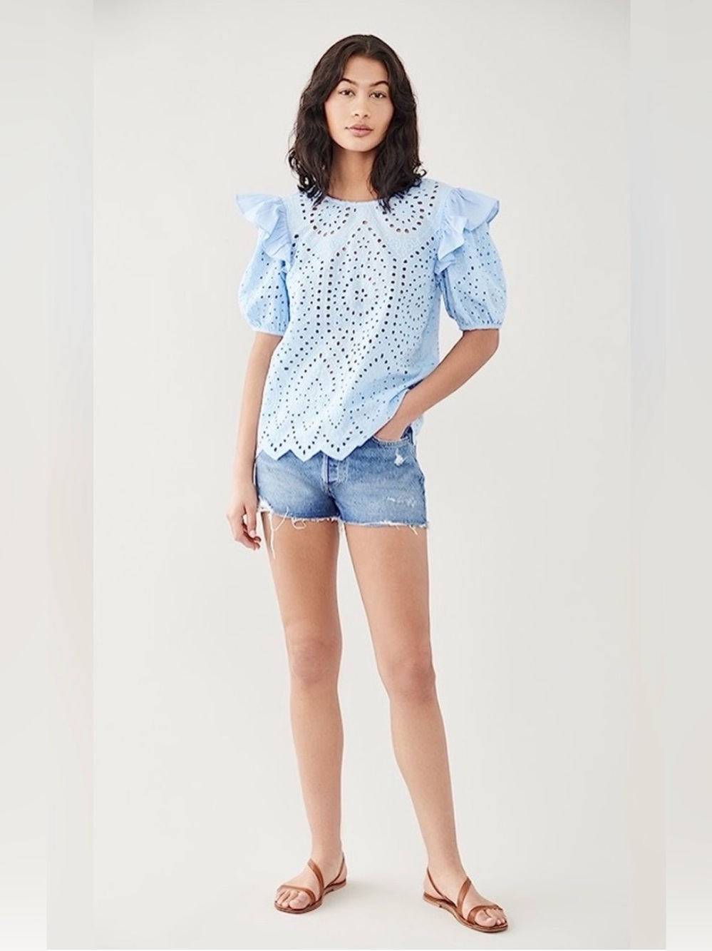 English Factory Eyelet Top Light Blue